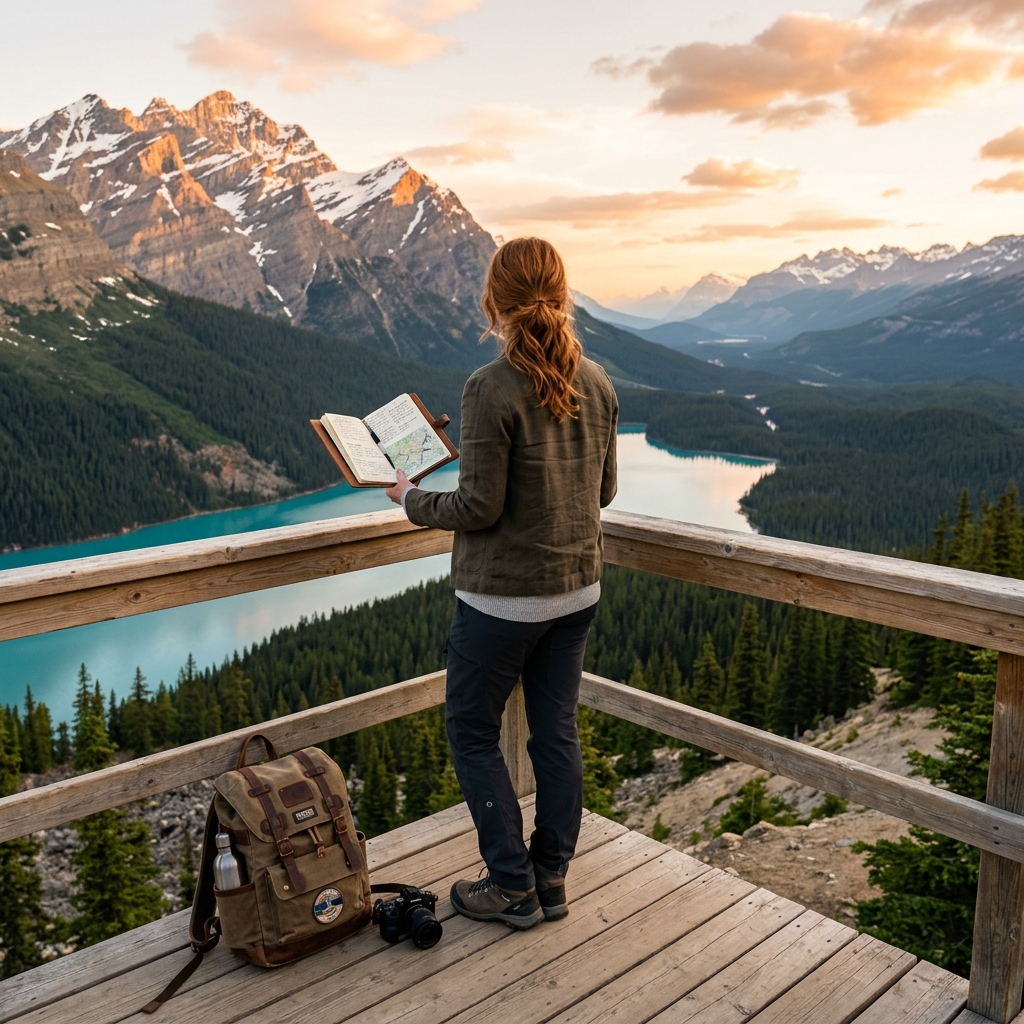 Consultor de viajes planificando rutas en un mirador